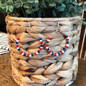 Handmade Bead Hoop Earrings Patriotic